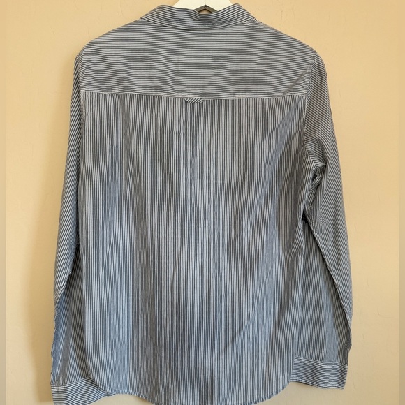 Abercrombie & Fitch Blue White Stripe Popover Embroidered Floral Blouse Top Med - Picture 7 of 8